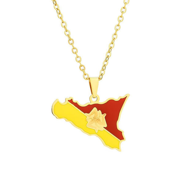 Sicily Flag Map Necklace