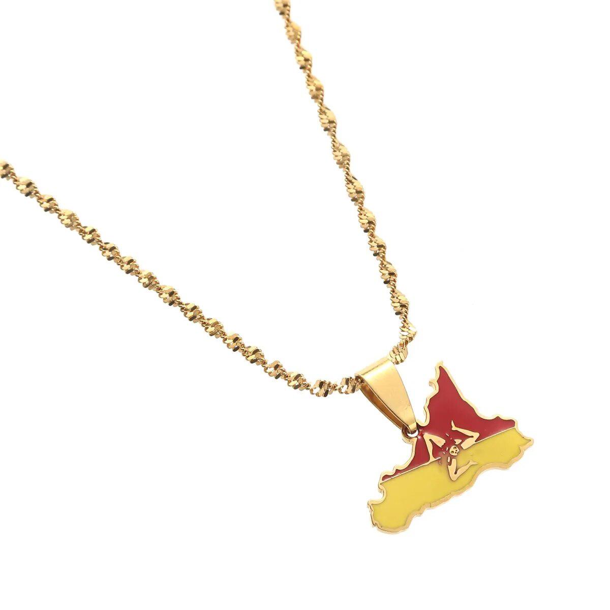 Sicily Flag Map Necklace