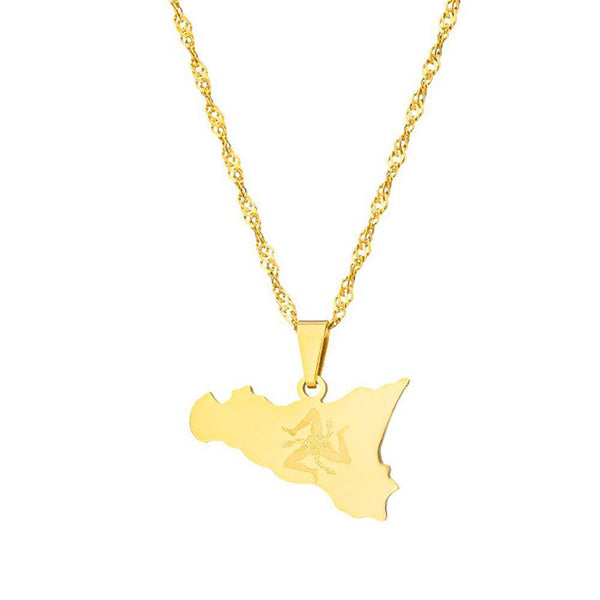 Sicily Flag Map Necklace