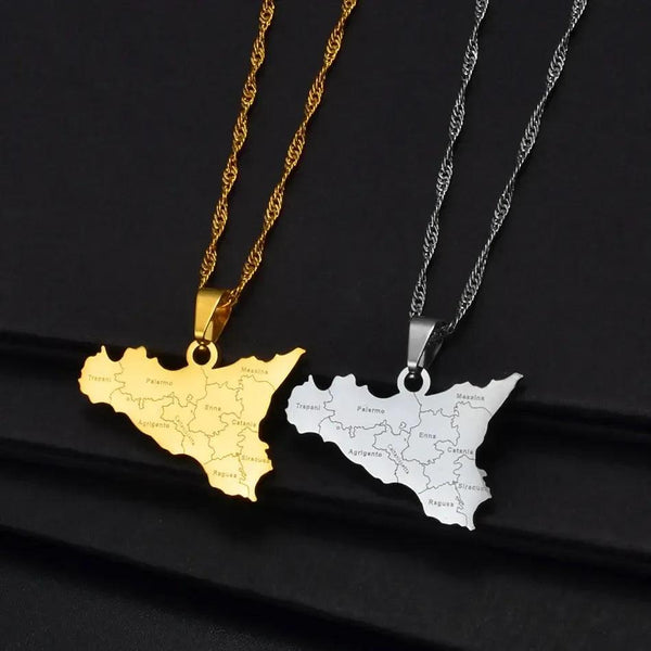 Sicily Map Necklace