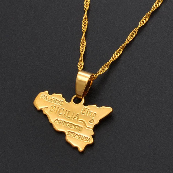 Sicily Map Necklace