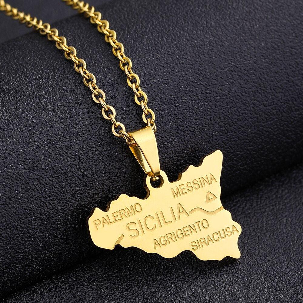 Sicily Map Necklace