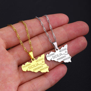 Sicily Map Necklace