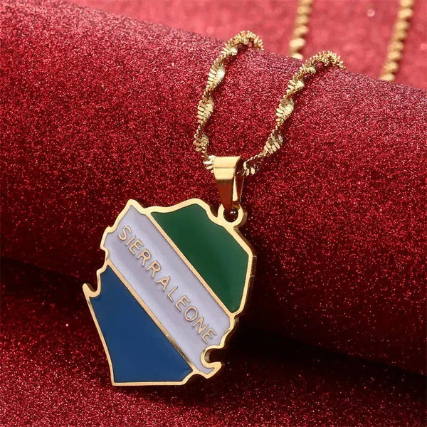 Sierra Leone Flag Map Necklace