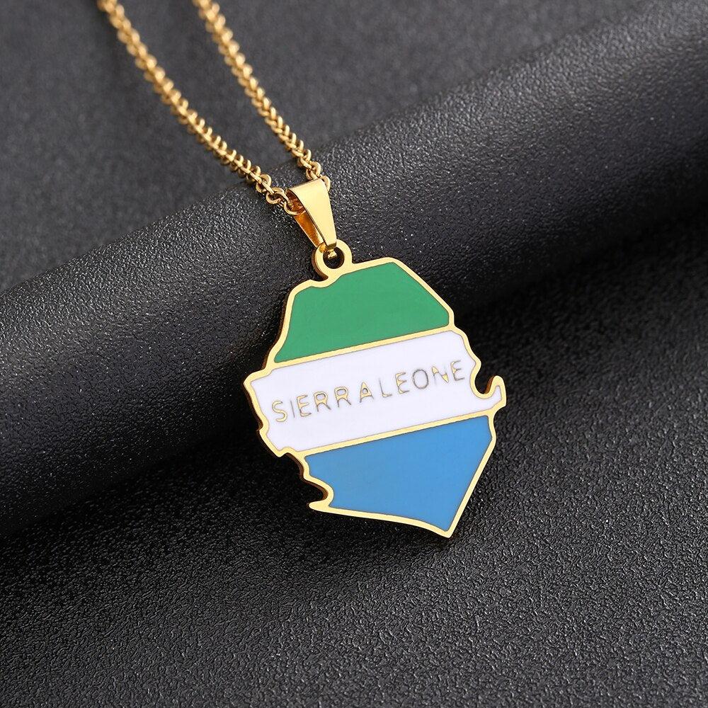 Sierra Leone Flag Map Necklace