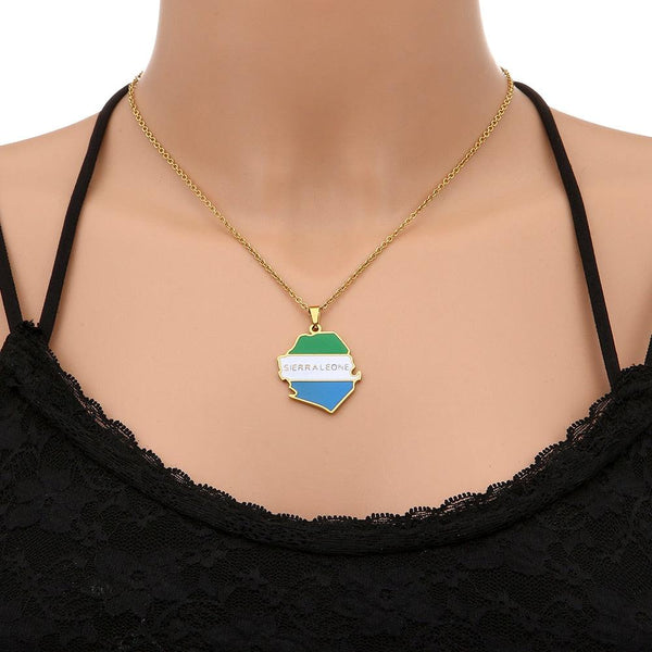 Sierra Leone Flag Map Necklace