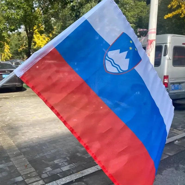 Slovenia Car Flag with Window Clip and Pole - Flag for Car Window