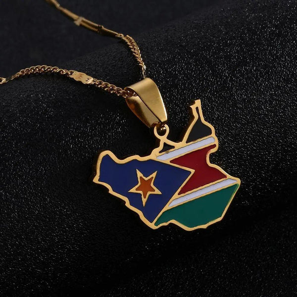 South Sudan Flag Map Necklace