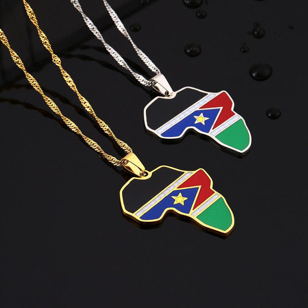 South Sudan Flag Map Necklace