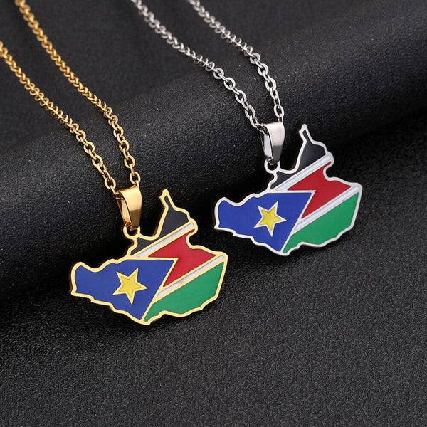 South Sudan Flag Map Necklace