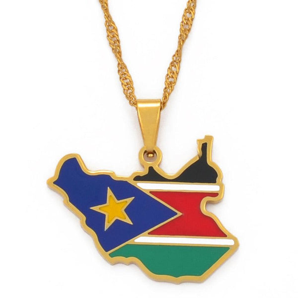 South Sudan Flag Map Necklace