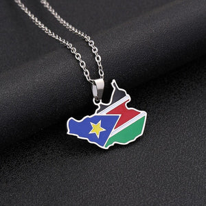 South Sudan Flag Map Necklace