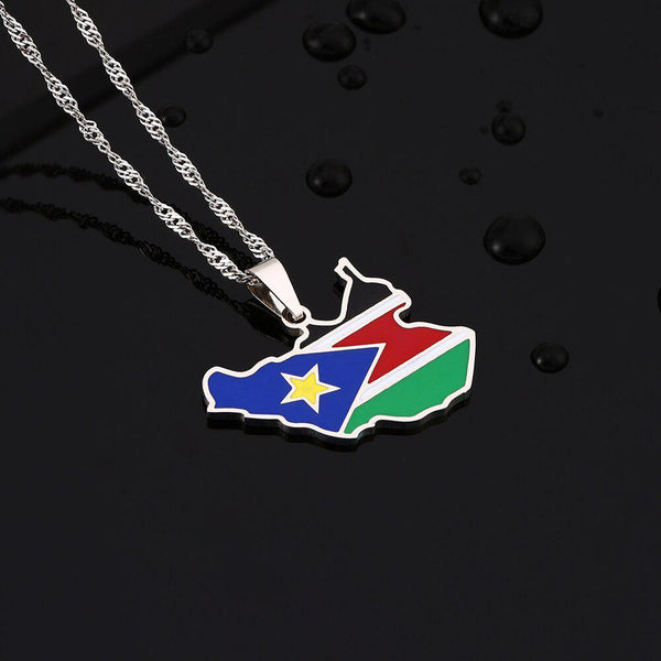 South Sudan Flag Map Necklace