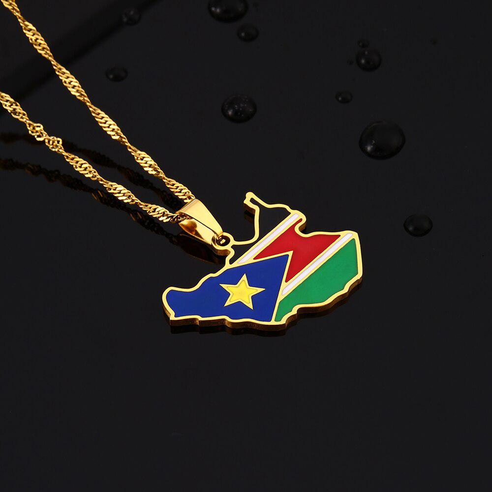 South Sudan Flag Map Necklace