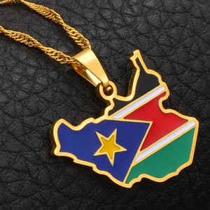 South Sudan Flag Map Necklace