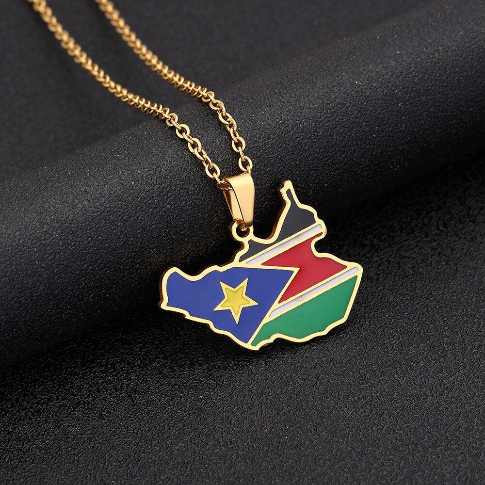 South Sudan Flag Map Necklace