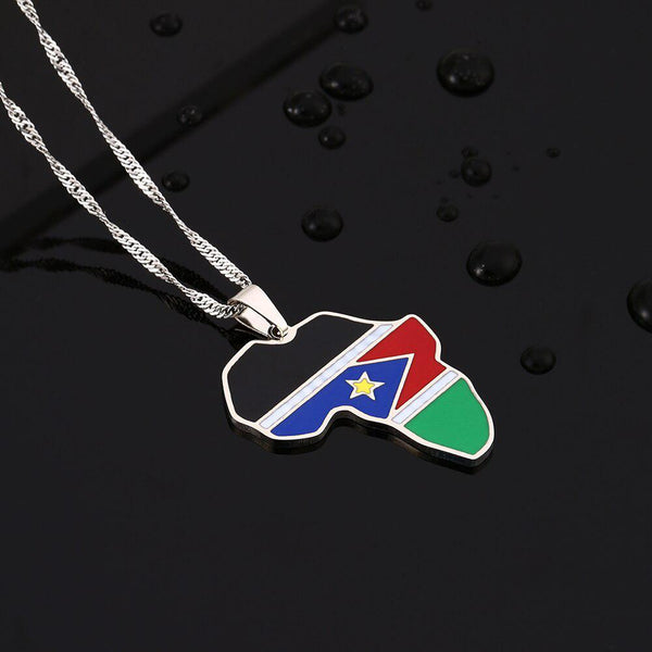 South Sudan Flag Map Necklace