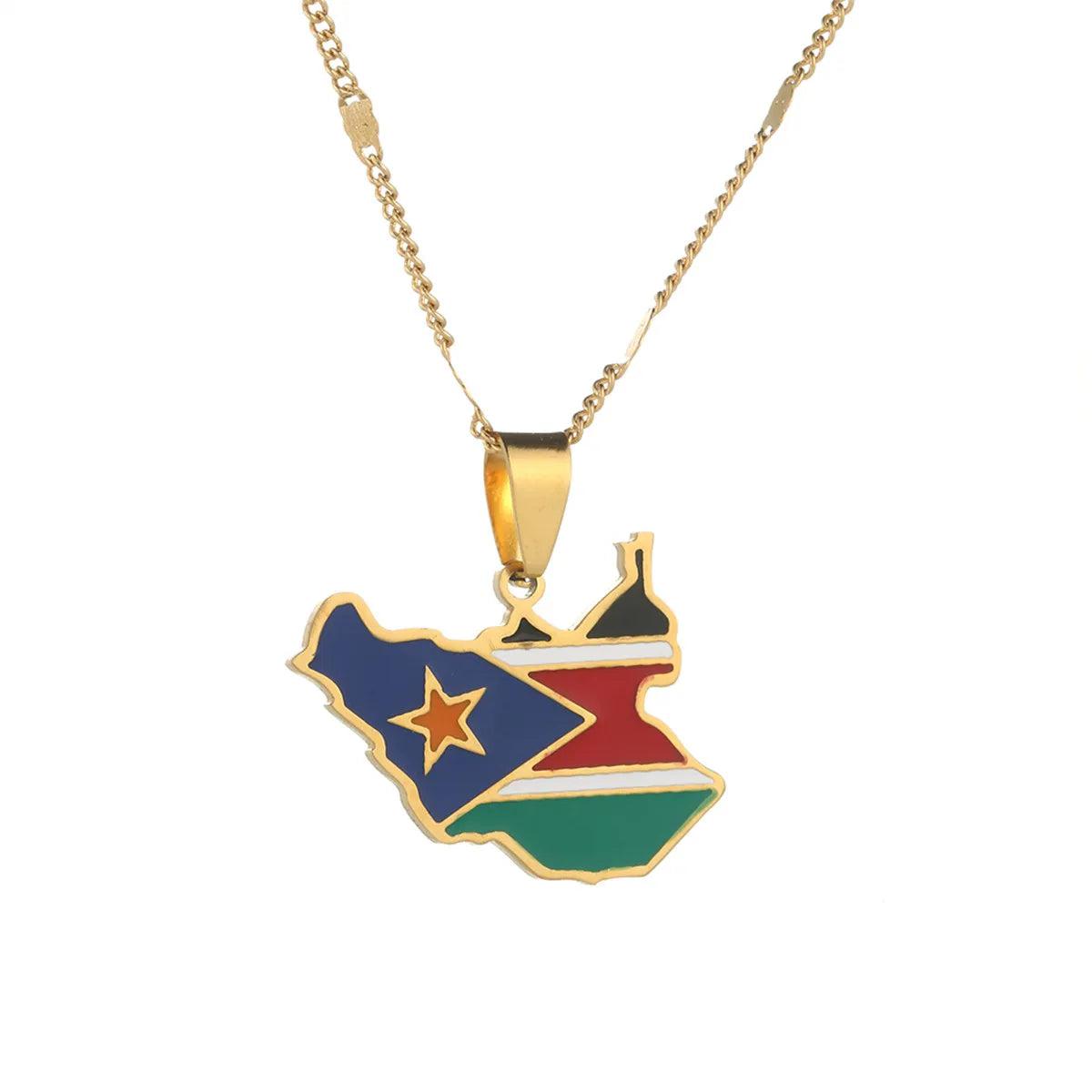 South Sudan Flag Map Necklace