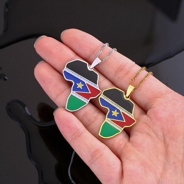 South Sudan Flag Map Necklace