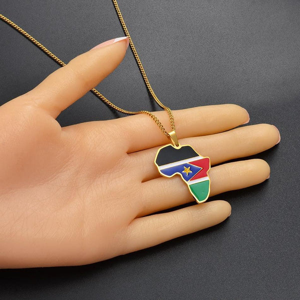 South Sudan Flag Map Necklace