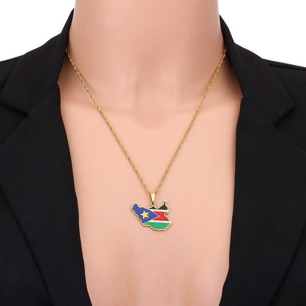 South Sudan Flag Map Necklace