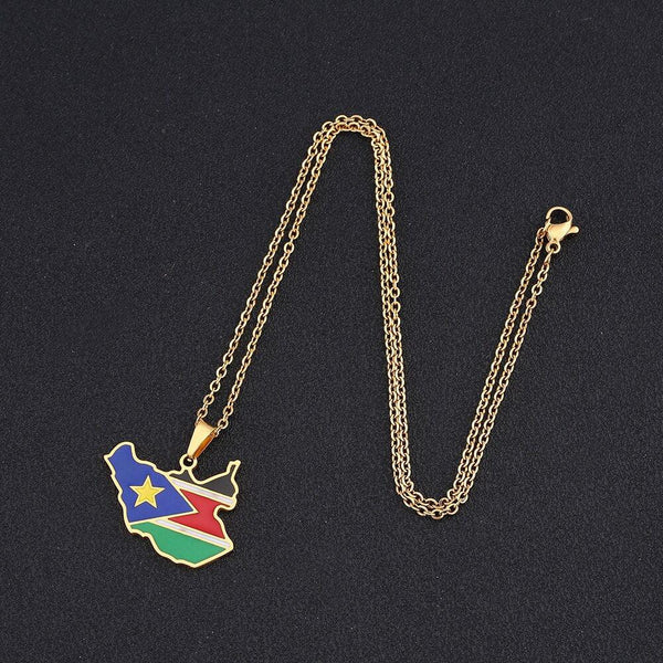 South Sudan Flag Map Necklace