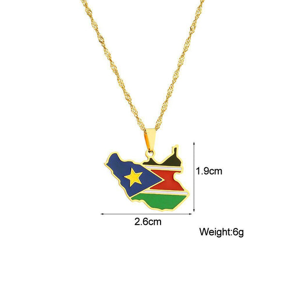 South Sudan Flag Map Necklace