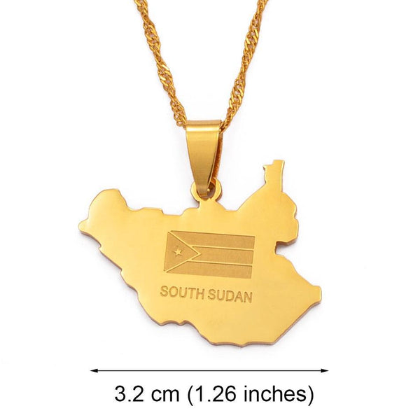 South Sudan Flag Map Necklace