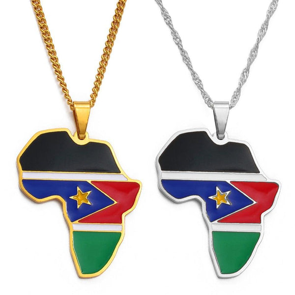 South Sudan Flag Map Necklace