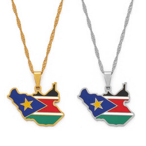 South Sudan Flag Map Necklace