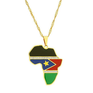 South Sudan Flag Map Necklace