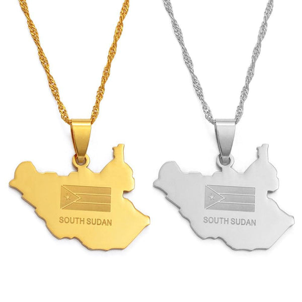 South Sudan Flag Map Necklace