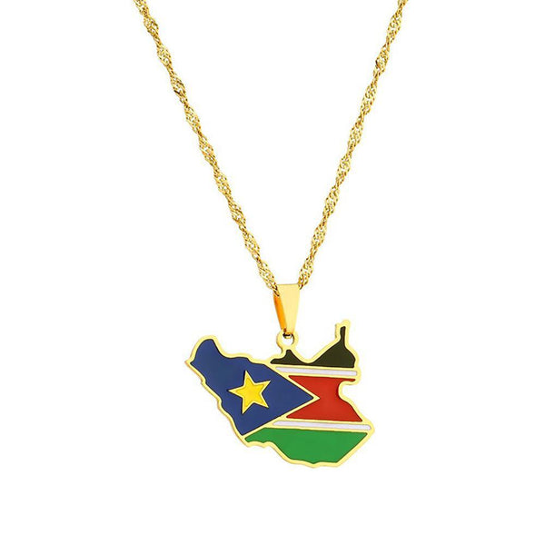 South Sudan Flag Map Necklace