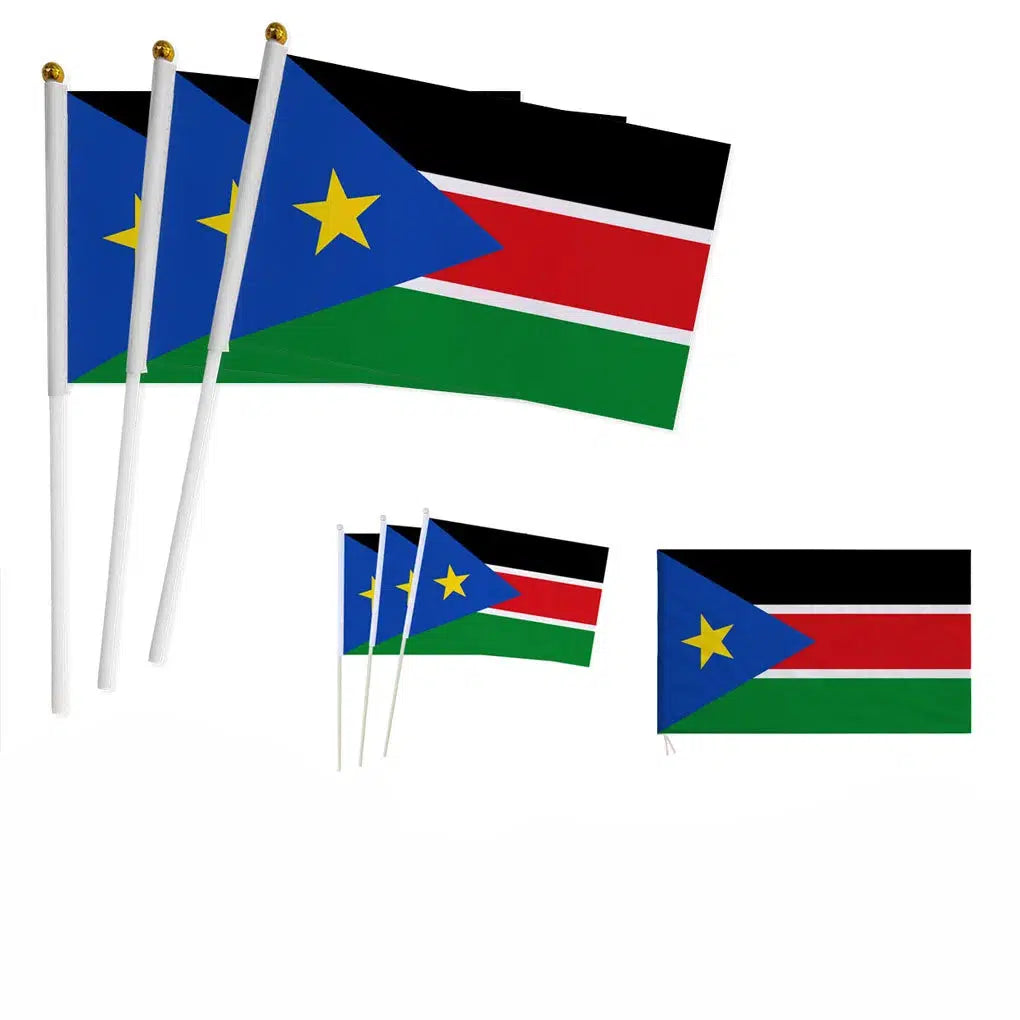 South Sudan Flag on Stick - Small Handheld Flag (50/100Pcs)
