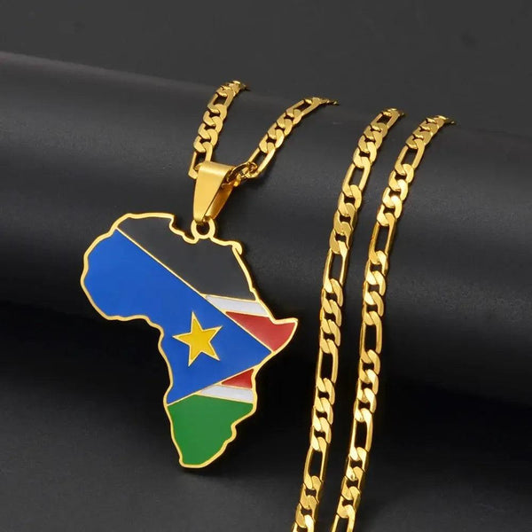 South Sudan, Ivory Coast, South Africa Flag Map Necklaces