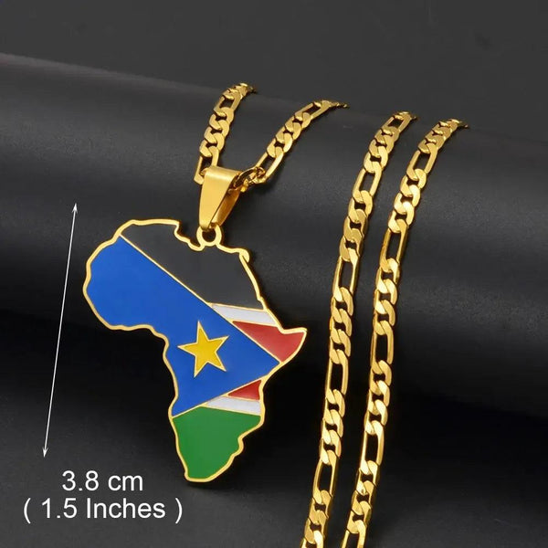 South Sudan, Ivory Coast, South Africa Flag Map Necklaces