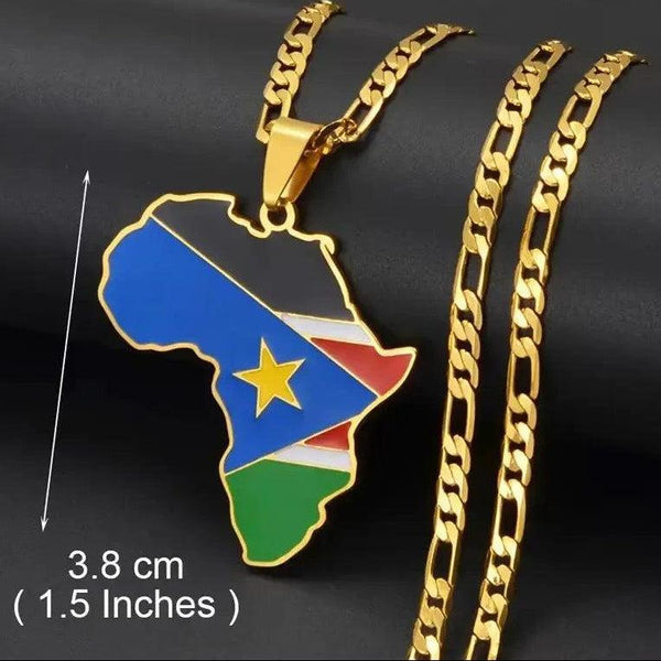South Sudan, Ivory Coast, South Africa Flag Map Necklaces