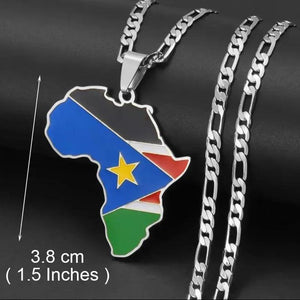 South Sudan, Ivory Coast, South Africa Flag Map Necklaces