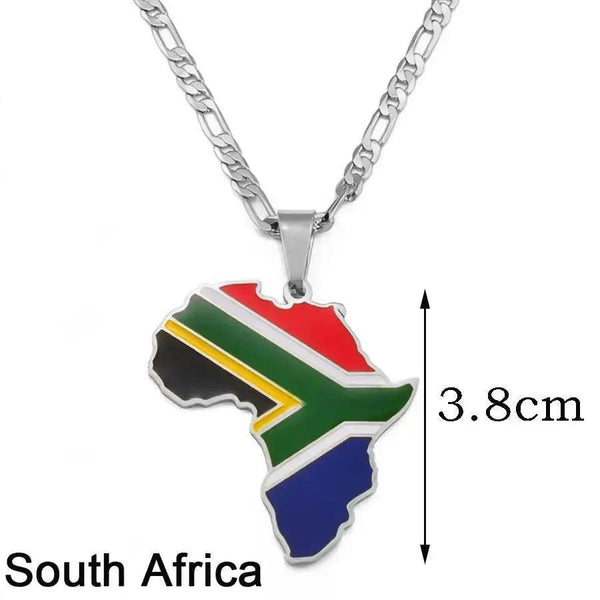 South Sudan, Ivory Coast, South Africa Flag Map Necklaces