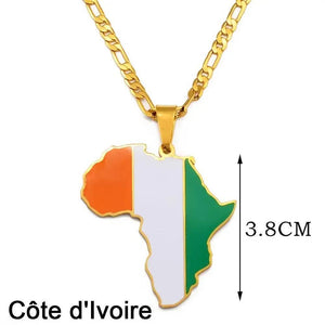 South Sudan, Ivory Coast, South Africa Flag Map Necklaces