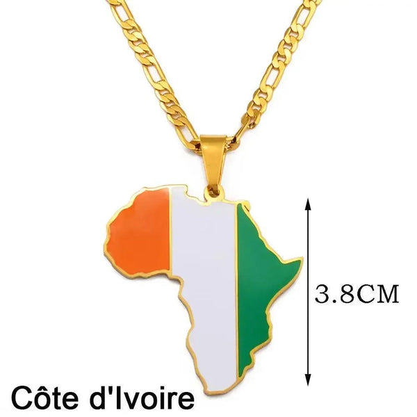 South Sudan, Ivory Coast, South Africa Flag Map Necklaces