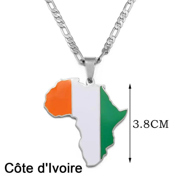 South Sudan, Ivory Coast, South Africa Flag Map Necklaces