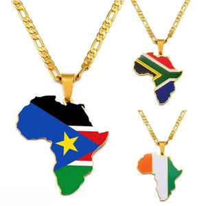 South Sudan, Ivory Coast, South Africa Flag Map Necklaces