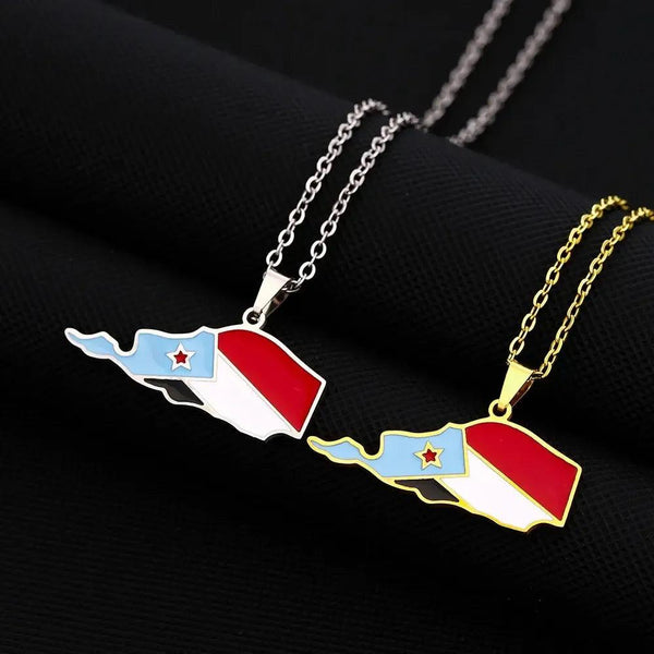 South Yemen Flag Map Necklace