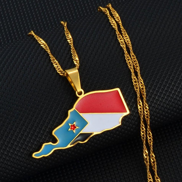 South Yemen Flag Map Necklace