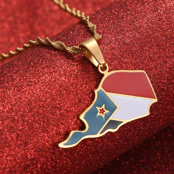 South Yemen Flag Map Necklace