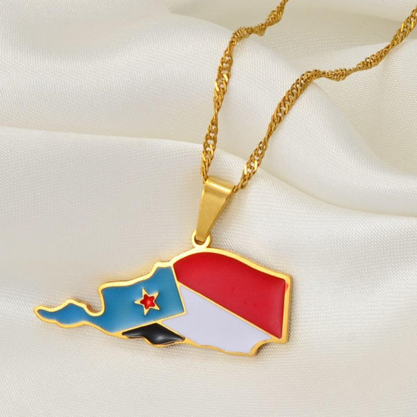 South Yemen Flag Map Necklace