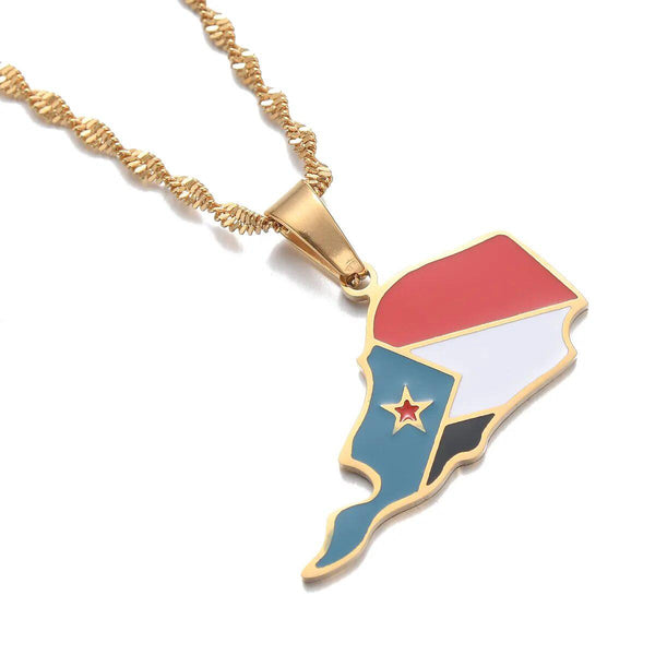 South Yemen Flag Map Necklace