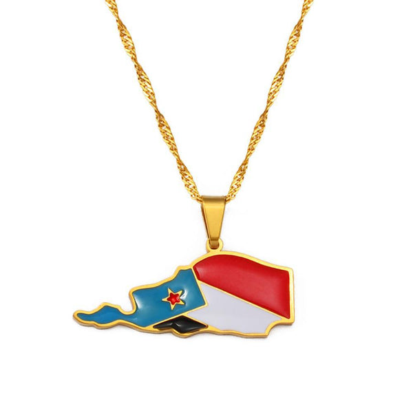 South Yemen Flag Map Necklace
