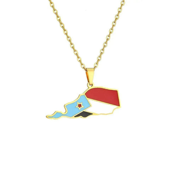 South Yemen Flag Map Necklace